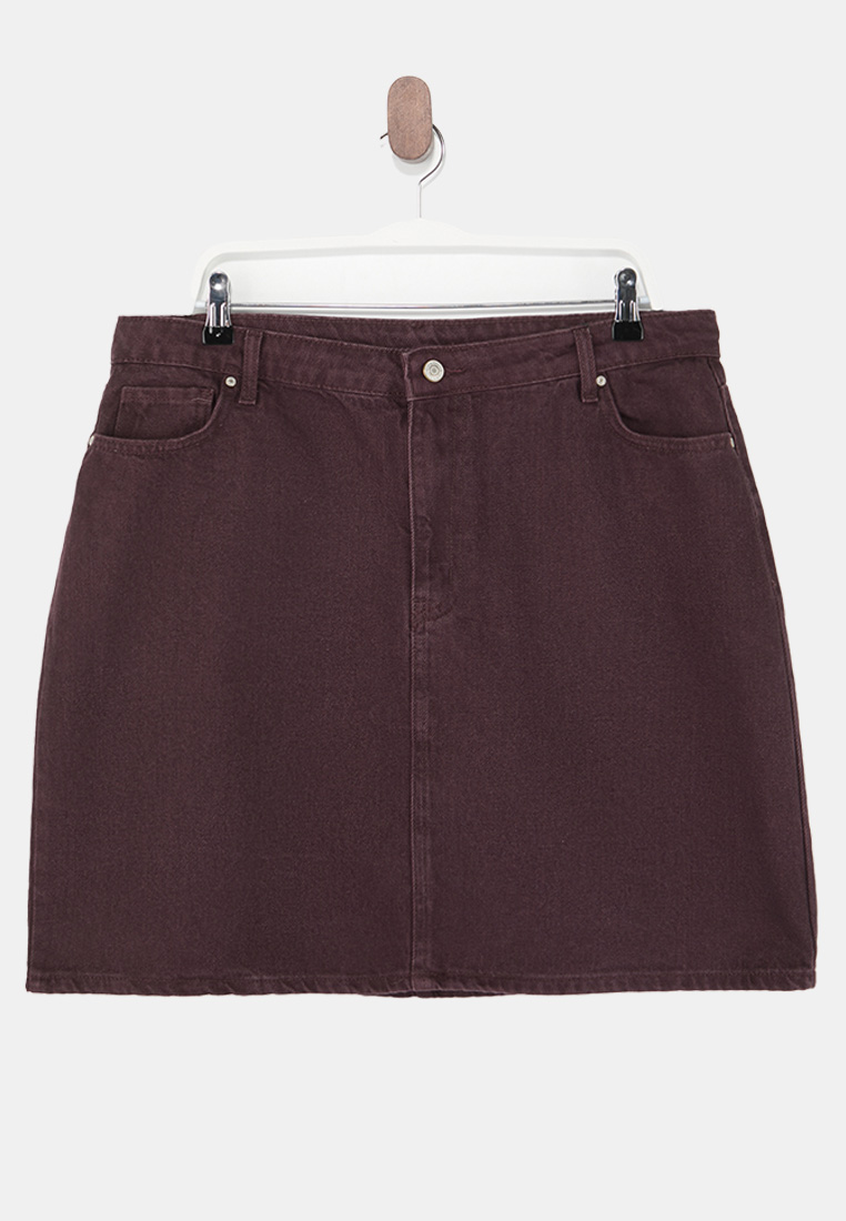 Trendyol Burgundy High Waist 100% Non-Stretch Cotton A Shape Denim Skirt Tbbaw23Az00042