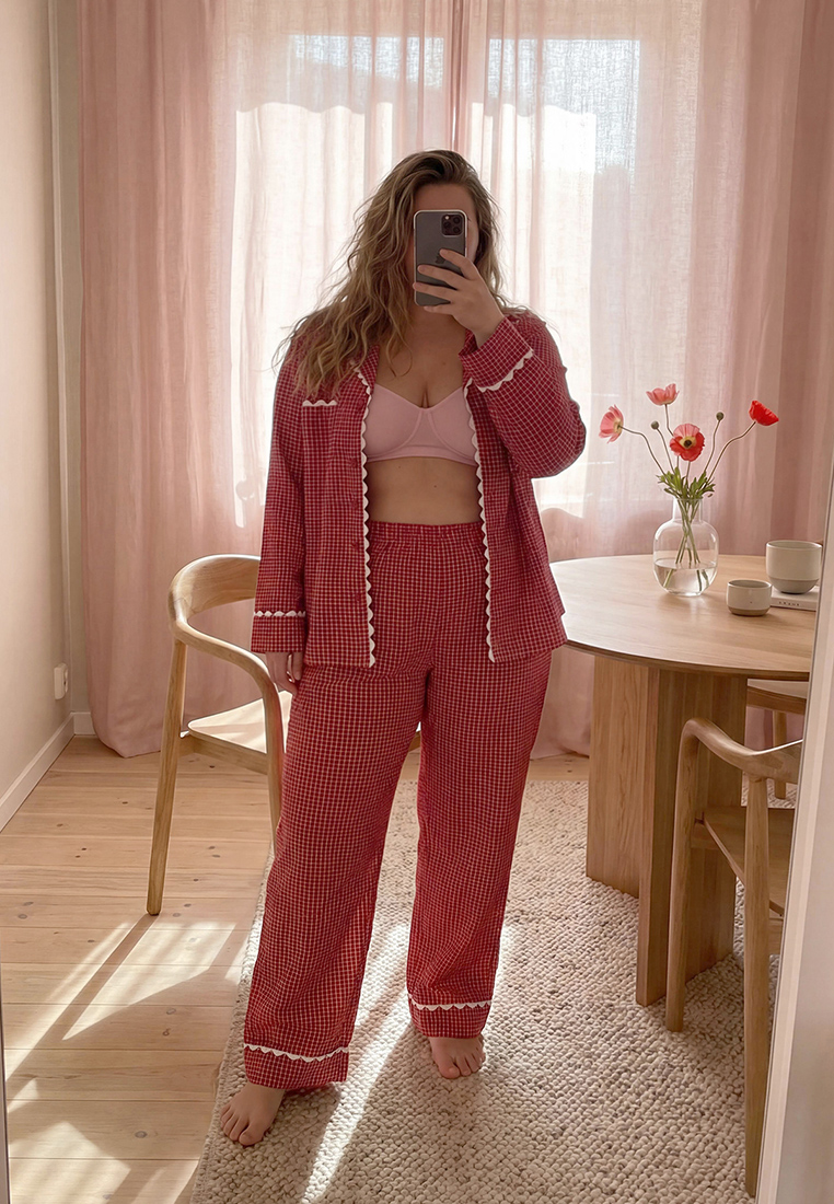 Trendyol Burgundy Plaid/Check Viscose Woven Pajamas Set Tbbaw26Ai00037