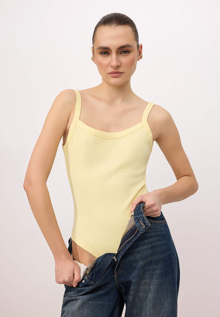 Trendyol Yellow Bodycon Pool Collar Spaghetti Strap Sleeveless Long F Corded Fabric E Stretchy Knitt