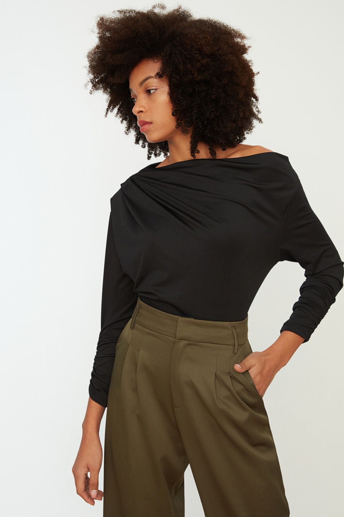 Trendyol Boat Collar Flowy Knitted Blouse