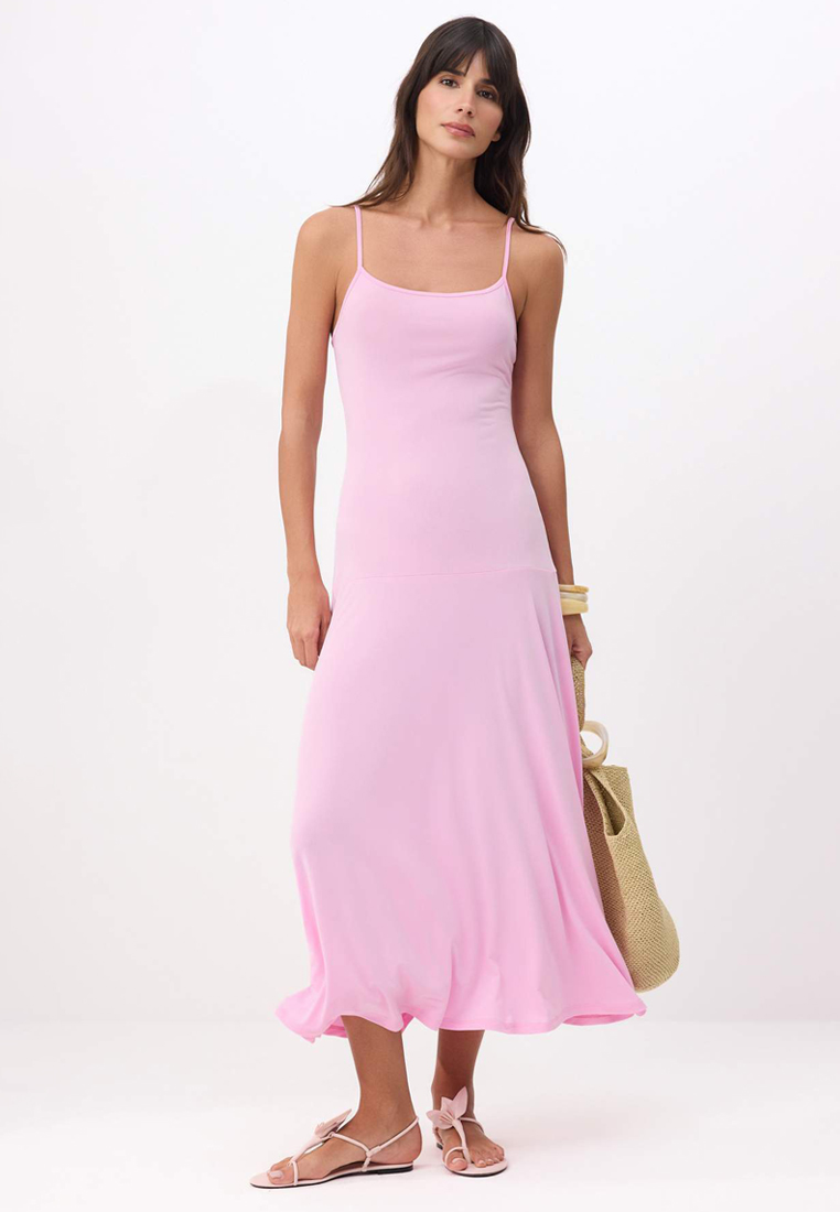 Trendyol Pink A-Line/A Bell Form Pool Collar Thin Strap Sleeveless Maxi Stretch Knitted Dress Twoss2