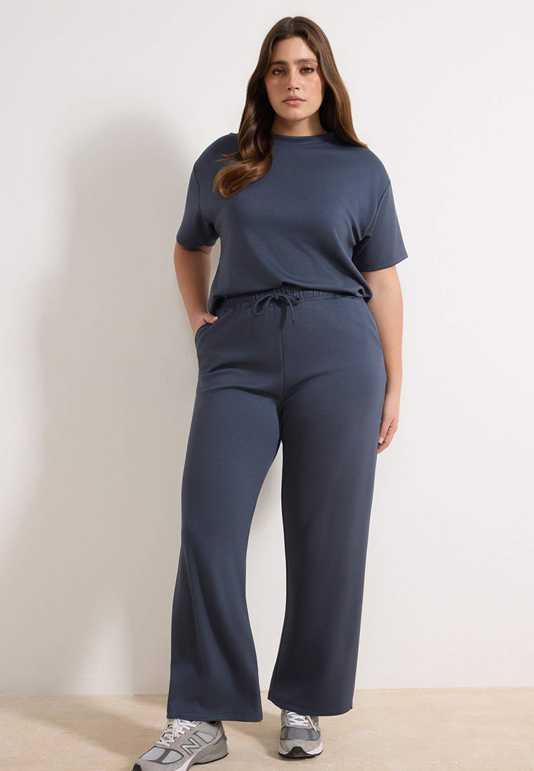 Trendyol Anthracite Soft/Drapey Fabric Knitted Plus Size Bottom - Top Set Tbbaw26Cp00019