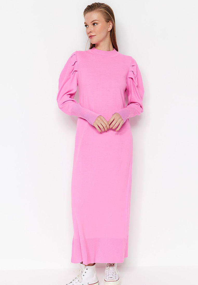 Trendyol Pink Unlined Plain Knitted Rib/Casino Dress TCTAW23EB00047