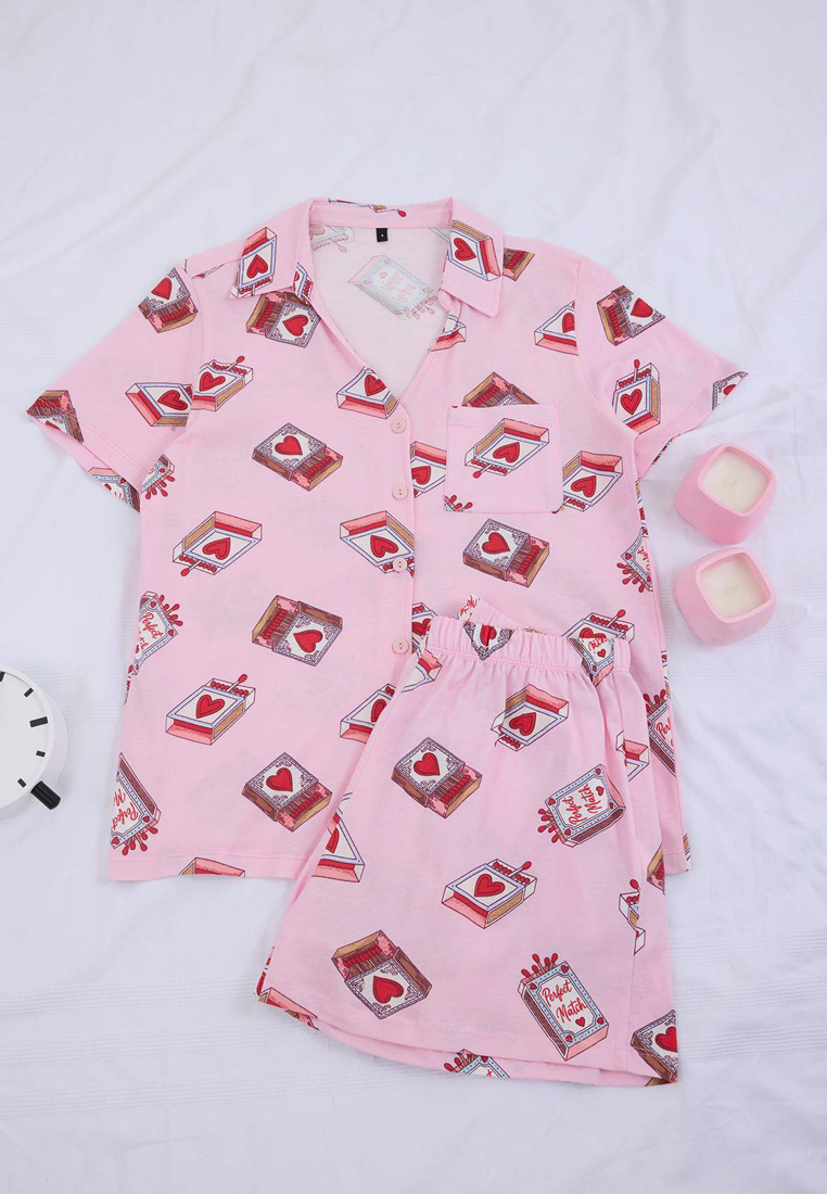 Trendyol Pink 1% Cotton Leisure Patterned Knitted Pajamas Set Thmss26Pt111