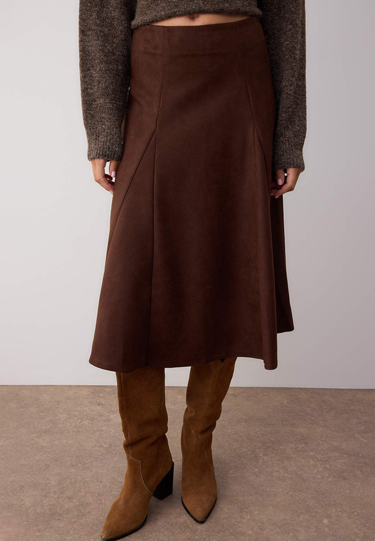 Trendyol Brown A-Line/A-Line Woven Suede Midi Skirt Twoaw26Et28