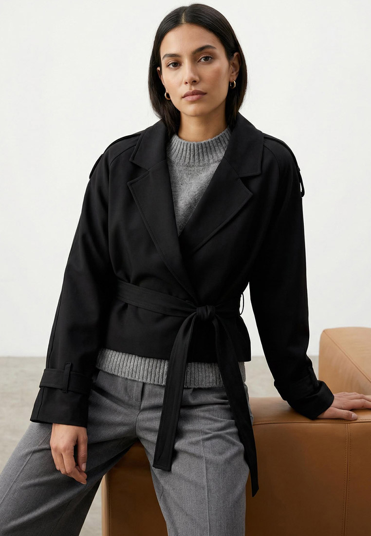 Trendyol Black Premium Woven Crop Blazer Jacket Twoss24Bc1