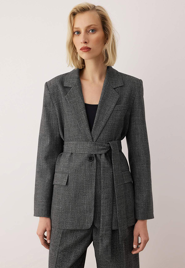 Trendyol Exclusive Special Collection Anthracite Belted Oversized Percent Wool Content Blazer Jacket