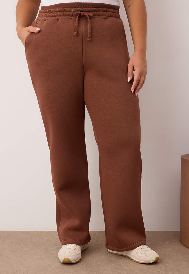 Trendyol Brown Elastic Waist Detailed Straight Fit Plus Size Sweatpants Tbbaw26Aj00012