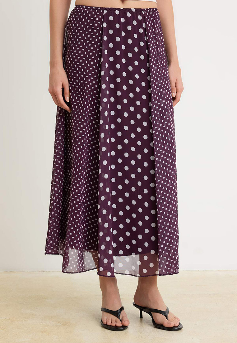 Trendyol Burgundy Polka Dot Patterned Chiffon Skirt Twoss26Et45