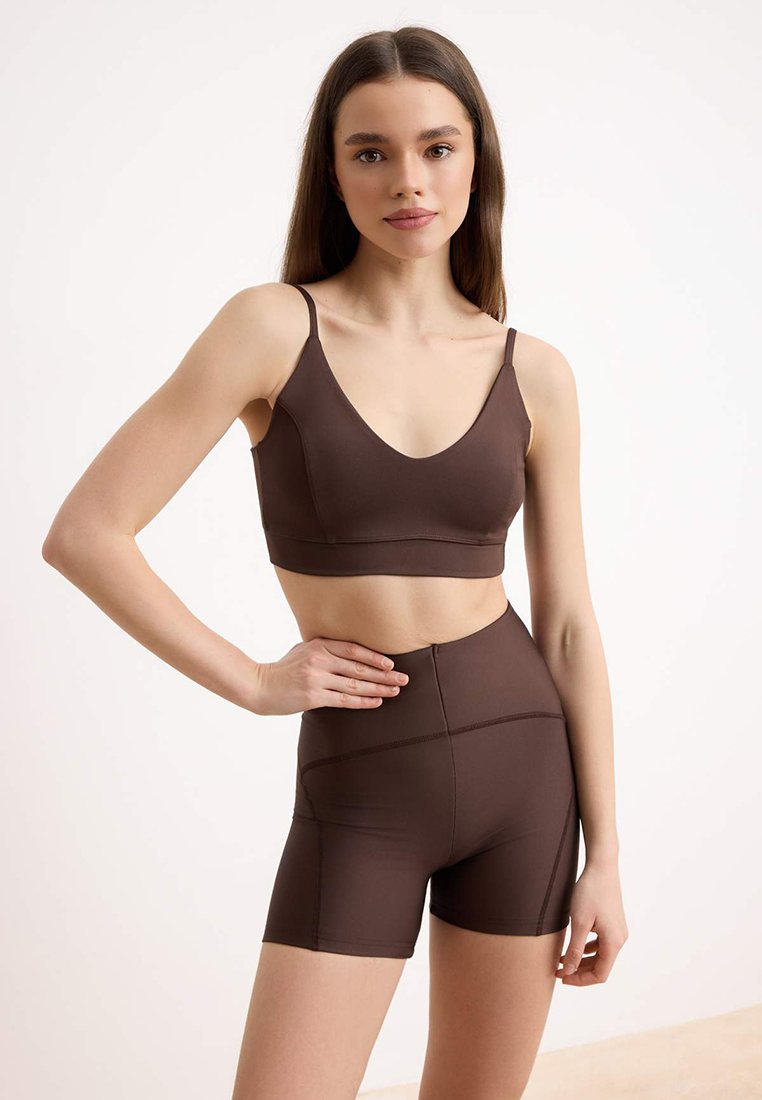 Trendyol Dark Brown Supportive/Shape-Enhancing Knitted Sports Bra With Straps Twoss22Ss45