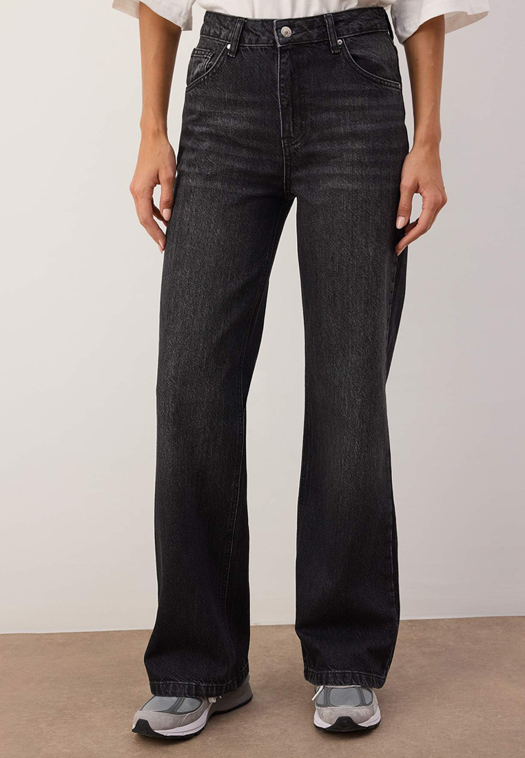 Trendyol Anthracite High Waist Wide Leg Jeans Twoss24Je8