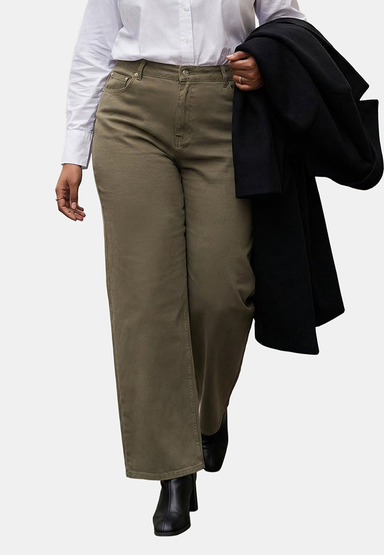 Trendyol Khaki High Waist 90S Wideleg/Wide Leg Plus Size Jeans Tbbaw26Cj00053