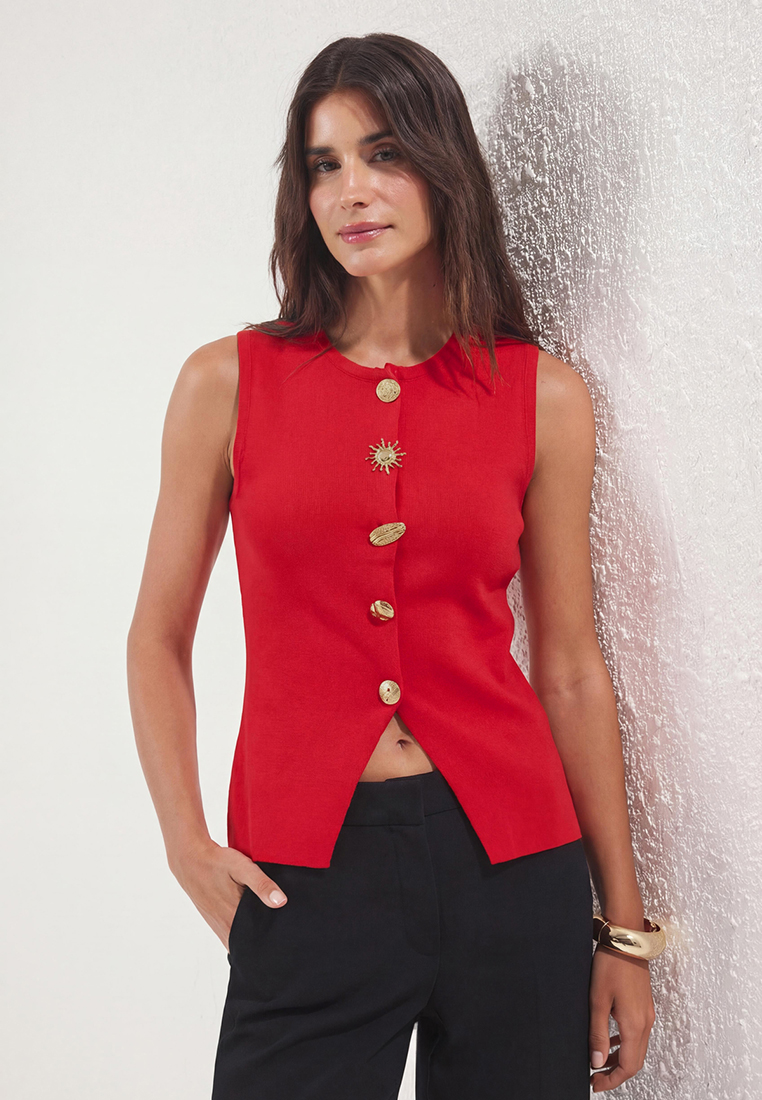Trendyol Red Button Detailed Knitwear Vest Twoss25Ye43