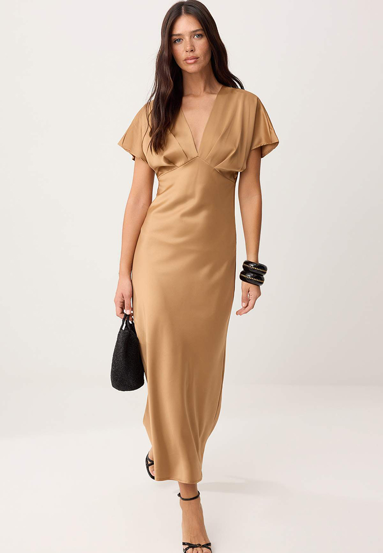 Trendyol Light Brown Satin Maxi Woven Dress Twoss26El88