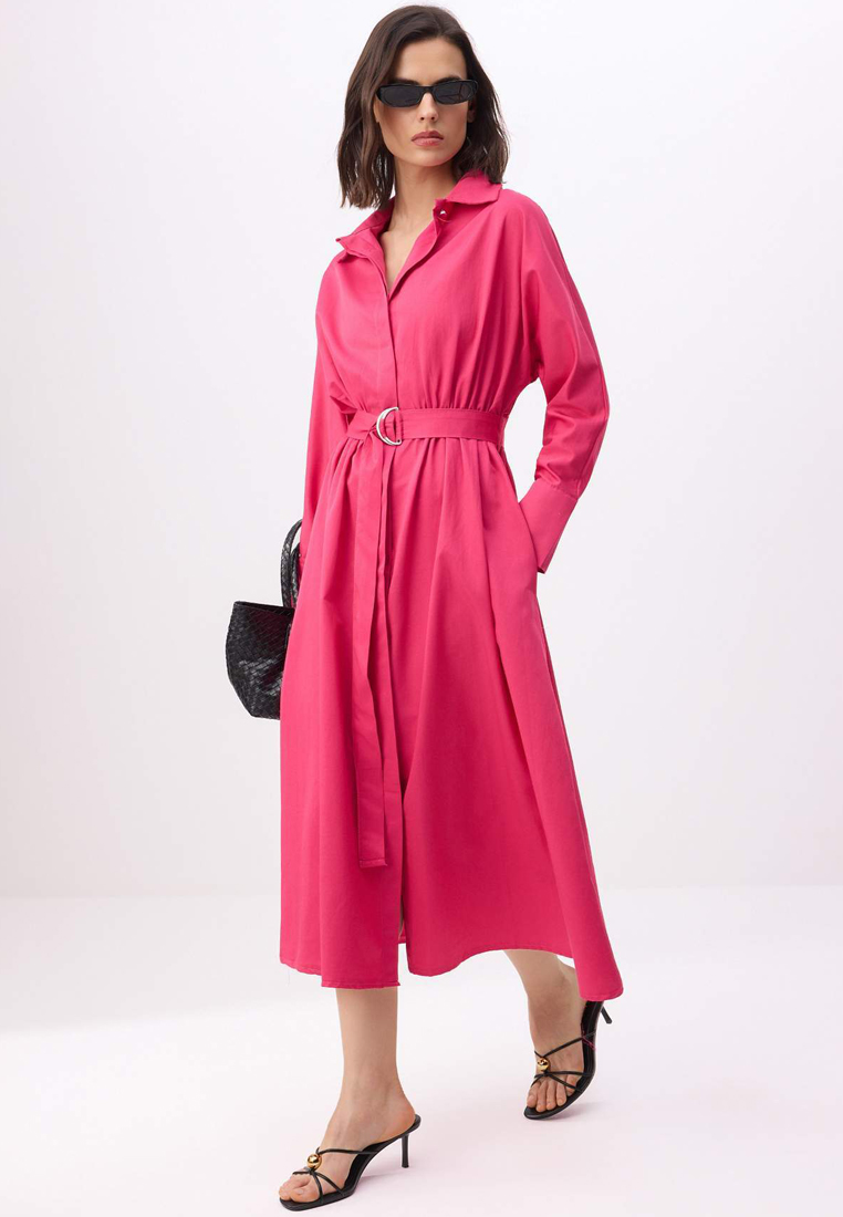 Trendyol Burgundy Belted Midi Woven Dress Twoaw26El338