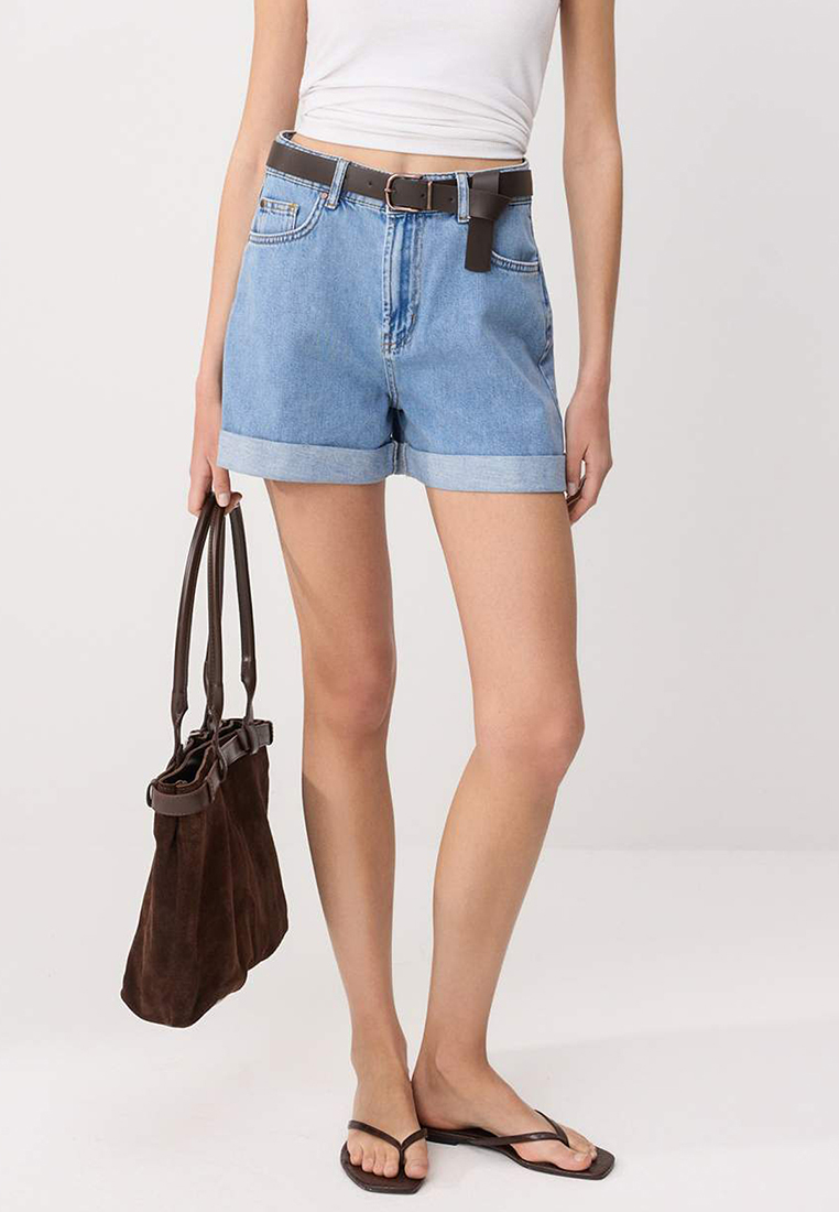 Trendyol Blue Belt Detailed High Waist City Boy Denim Shorts Twoss26Sr128