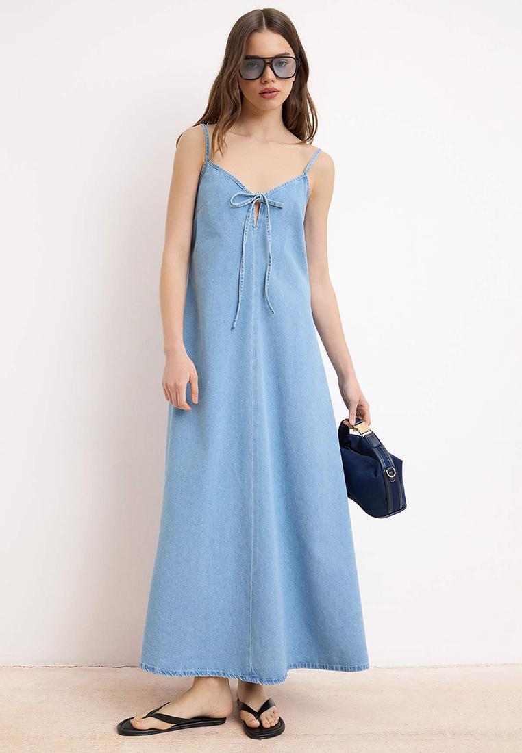 Trendyol Blue Tencel Blended Strappy Maxi Denim Dress Twoss26El557