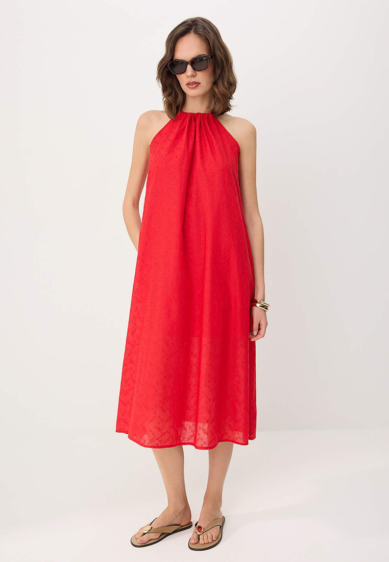 Trendyol Red Embroidered Relaxed Fit Midi Woven Dress Twoss26El444