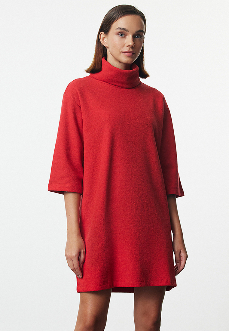 Trendyol Red Turtleneck Shift/Straight Mini Thessaloniki Long Sleeve Knitted Dress TWOAW20EL1110