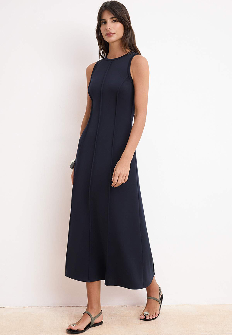 Trendyol Navy Blue A-Line/A-Line Form Sleeveless Maxi Stitching Detailed Soft Touch Knitted Dress Tw