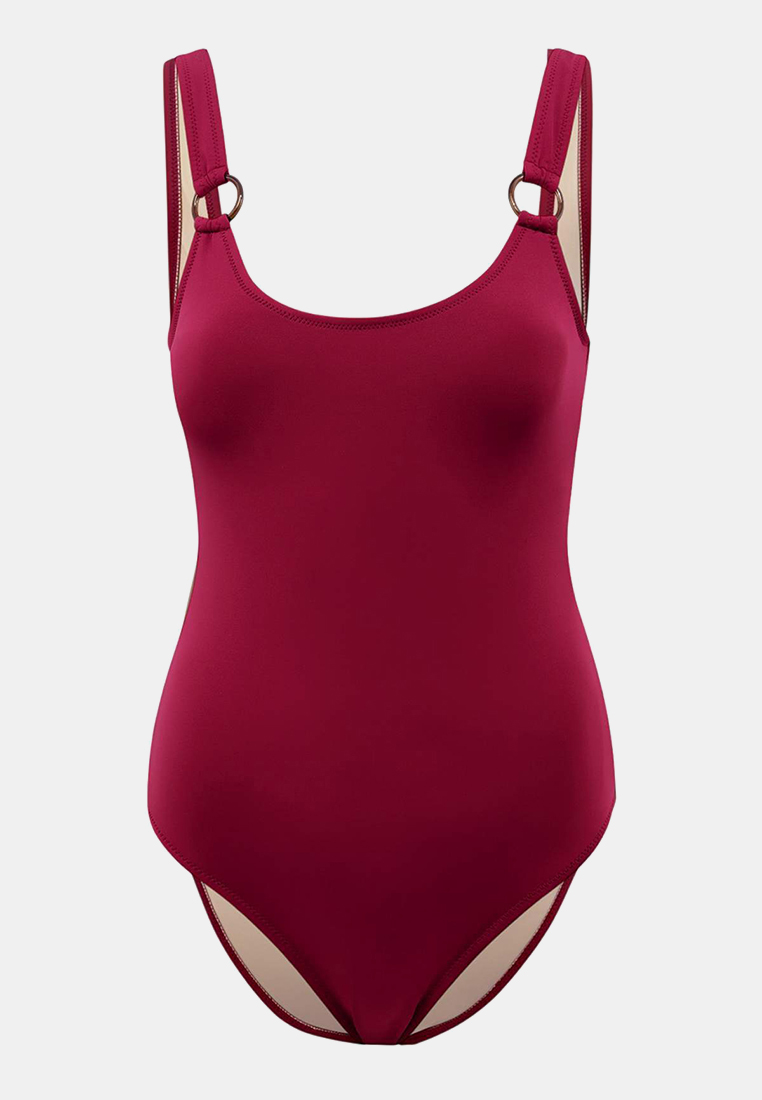 Trendyol Burgundy U-Neck Covered Regular Basic Swimsuit With Accessories Tbess25Ma8