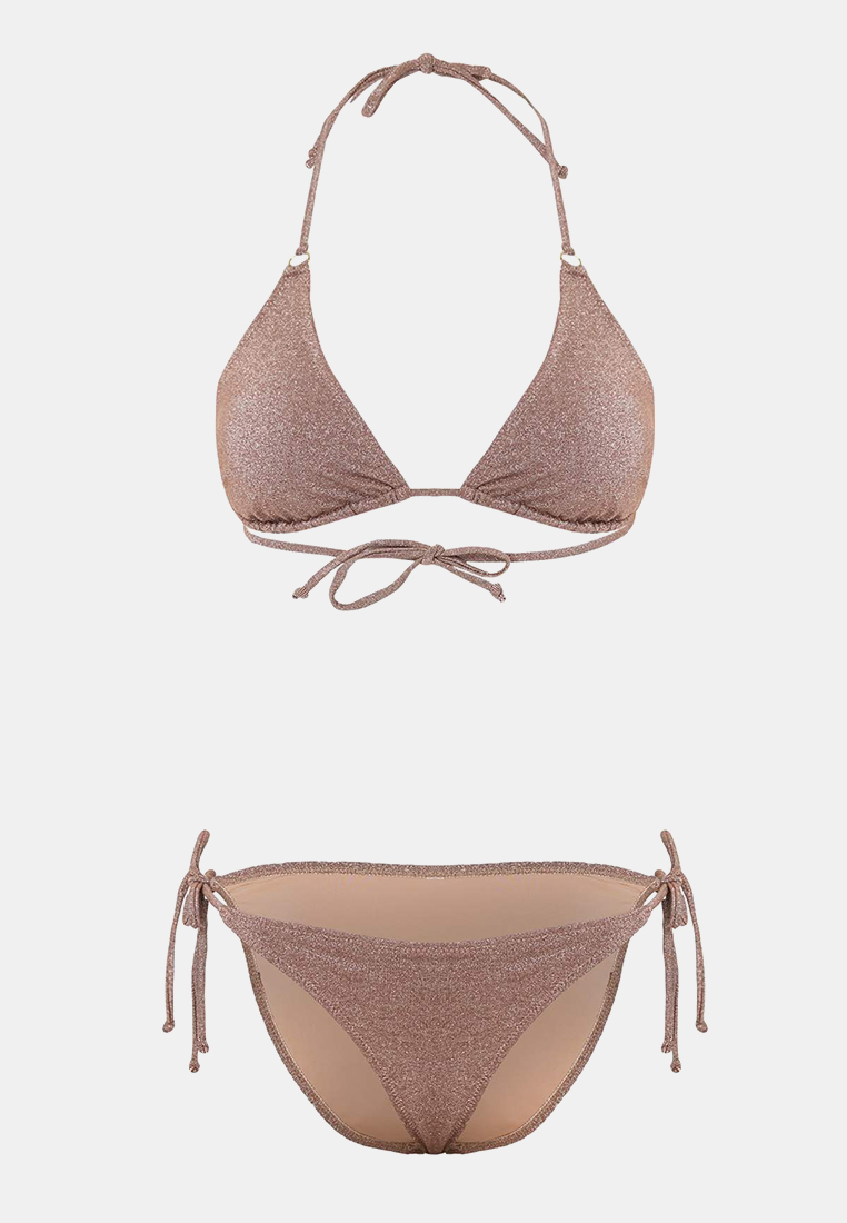 Trendyol Brown Glitter Triangle Covered Buckle Regular Waist Regular Bikini Set Tbess26Bt46