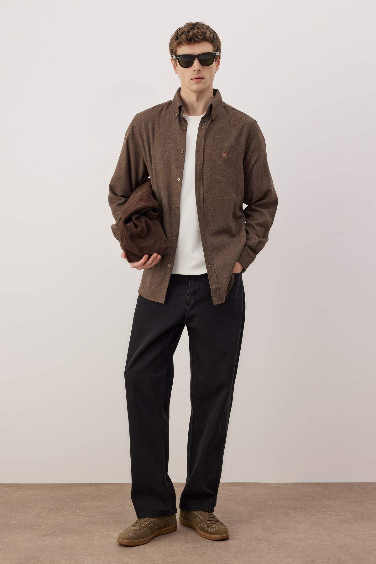 Trendyol Brown Regular Men'S Flannel Embroidered Shirt Tmnaw26Go00010