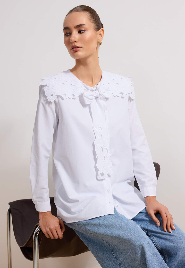 Trendyol White Lace Collar Shawl Detailed Cotton Pack Shirts Tctss26Tg00003
