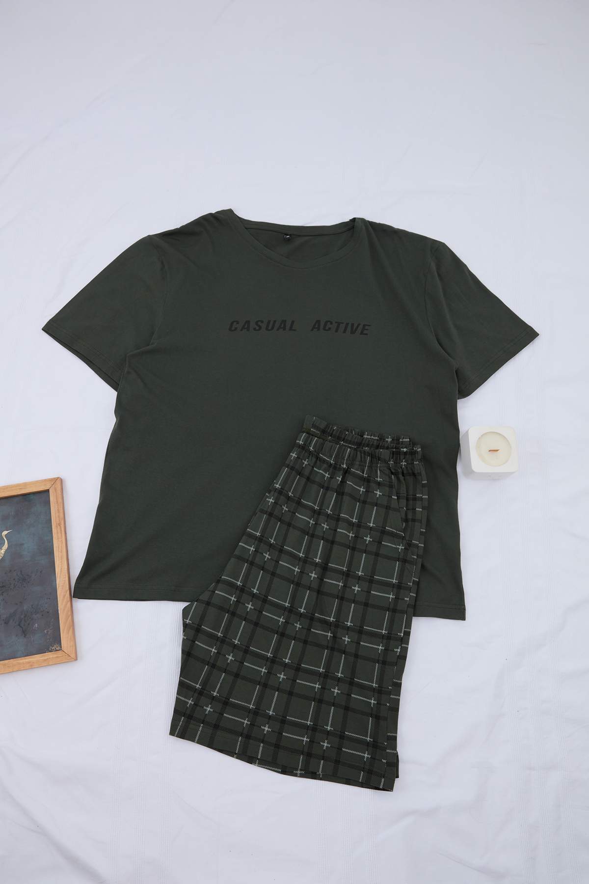 Trendyol Big Size Khaki Regular Plaid / Checked Big Size Cotton Pcs Pajamas Set Tmnss26Ai00012