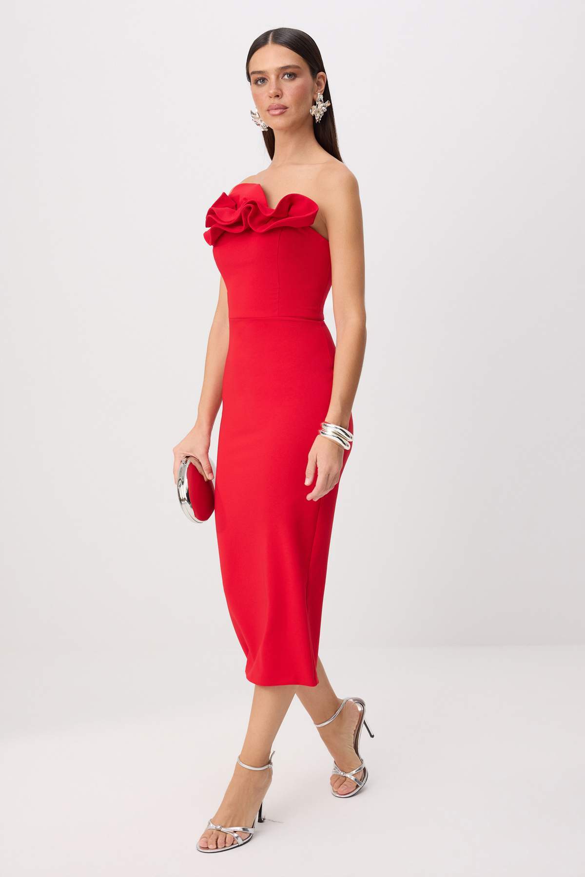 Trendyol Red 3D Collar Detailed Bodycon Maxi Party Dress Tprss26El00204