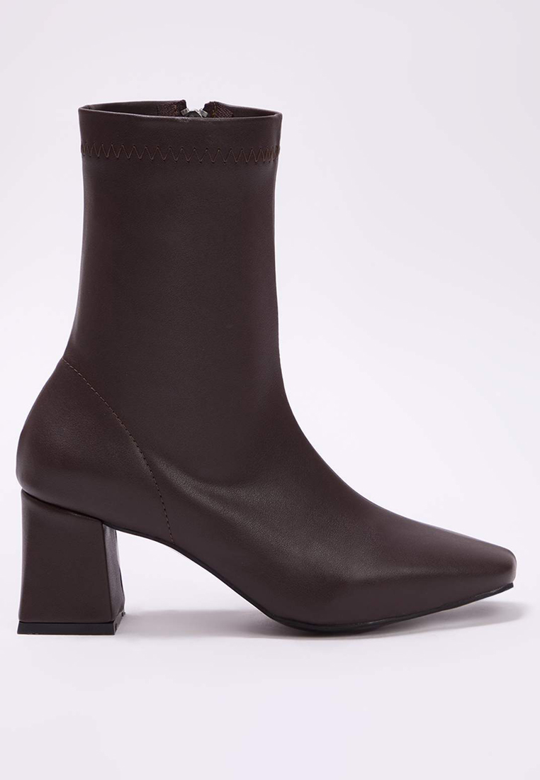 Trendyol Brown Stretch Zippered Women'S 7 Cm Block Heeled Boots Takaw26Bo00002