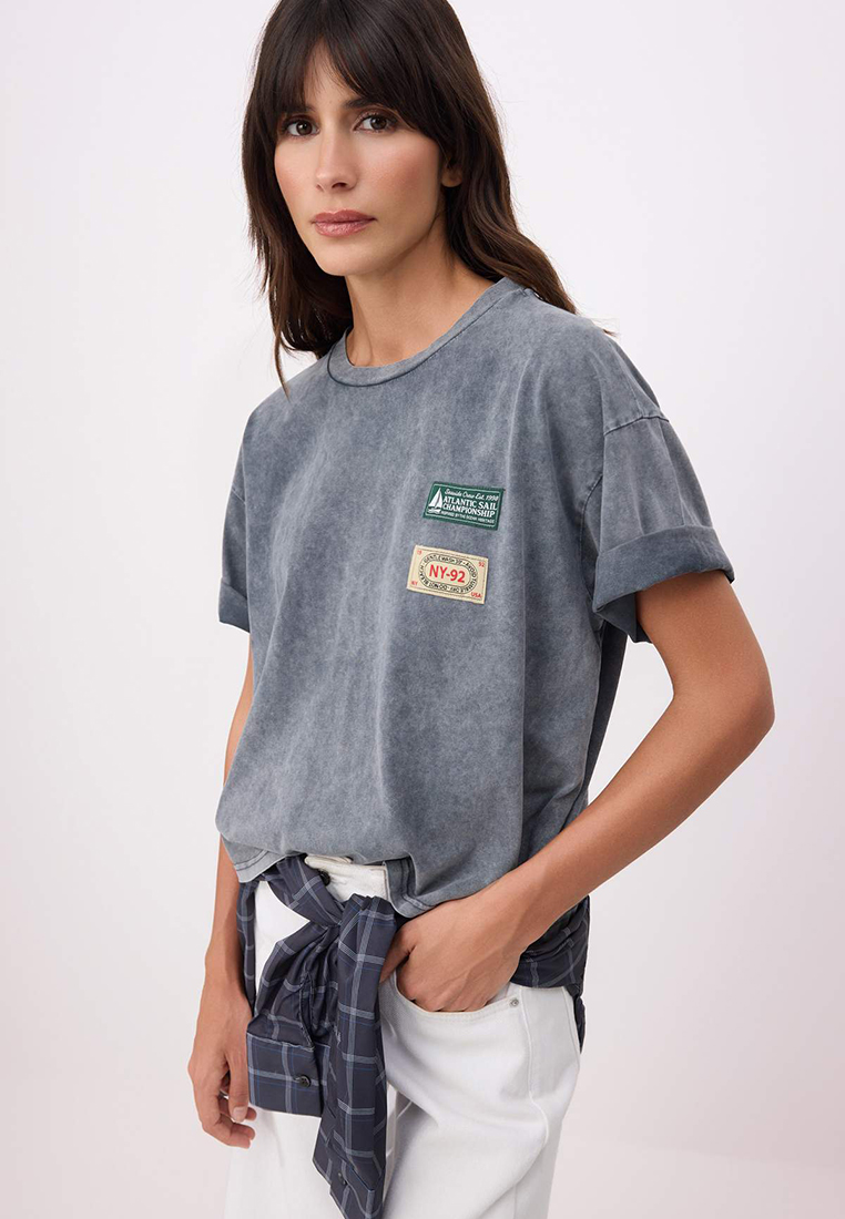 Trendyol Anthracite Oversize/Wide Fit T-Shirt With Antique/Faded Effect, 1% Cotton Knitted T-Shirt T