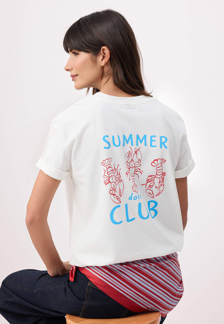 Trendyol Ecru Printed Oversize/Wide Fit Short Sleeve 1% Cotton Knitted T-Shirt Twoss26Ts116