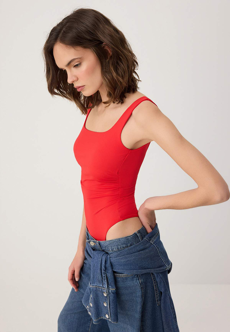 Trendyol Pomegranate Flower Plain Regular Square Neck Sleeveless Ruched Snaps Polyamide Knitted Body
