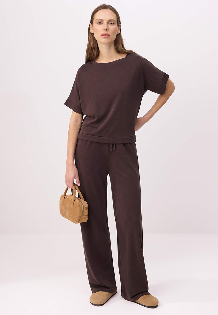 Trendyol Brown Wide Leg Short Sleeve Wide Leg Long Soft Touch Knitted Bottom Top Set Twoss26Au143