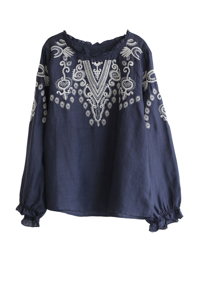 Twenty Eight Shoes Round Neck Embroidered Long Sleeve Shirt RZ8878