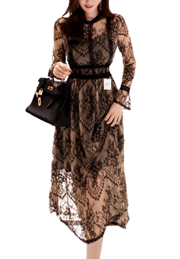 Twenty Eight Shoes Sheer Lace Slim Fit Dress SED880712E49