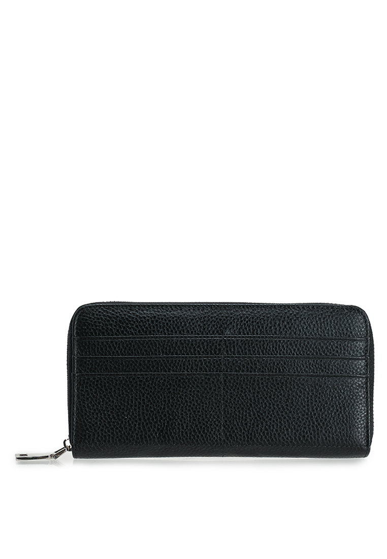 Unisa Genuine Leather Pebbled Long Zip Purse With Front Card Slot