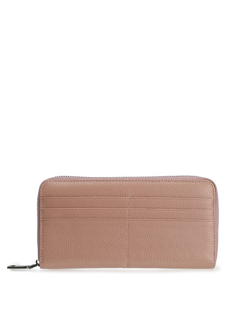Unisa Genuine Leather Pebbled Long Zip Purse With Front Card Slot