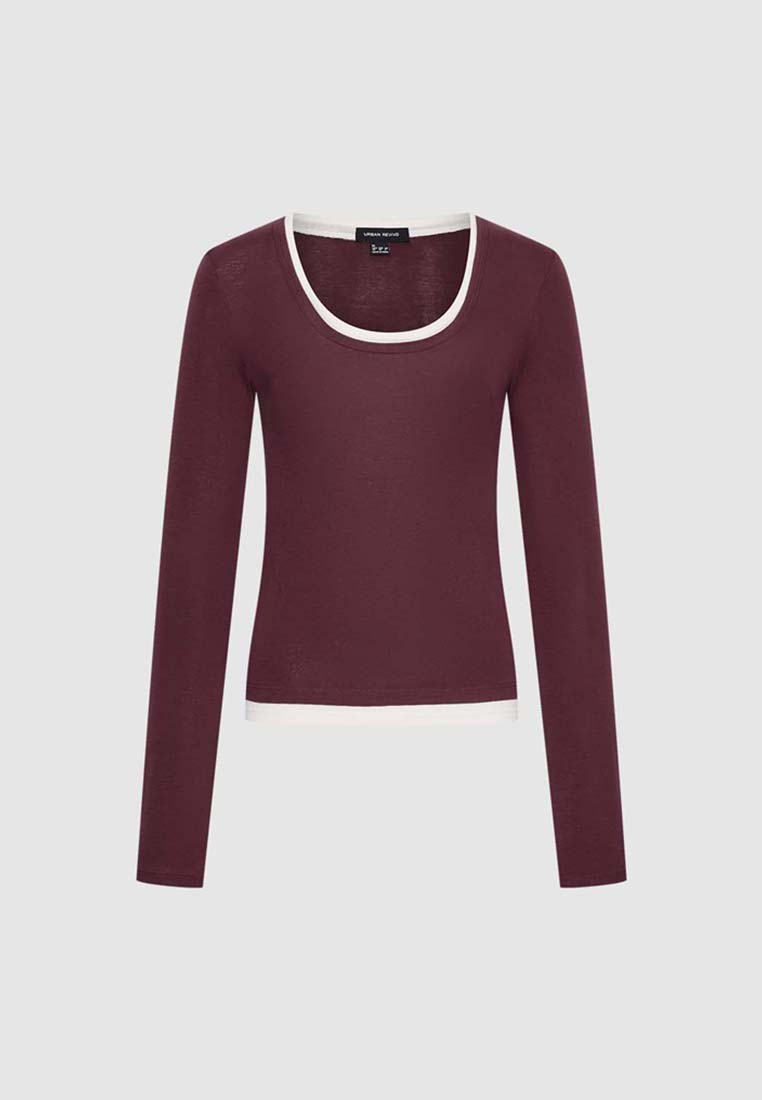 Urban Revivo 2-In-1 Scoop Neck Long Sleeve Top in Lyocell Wool