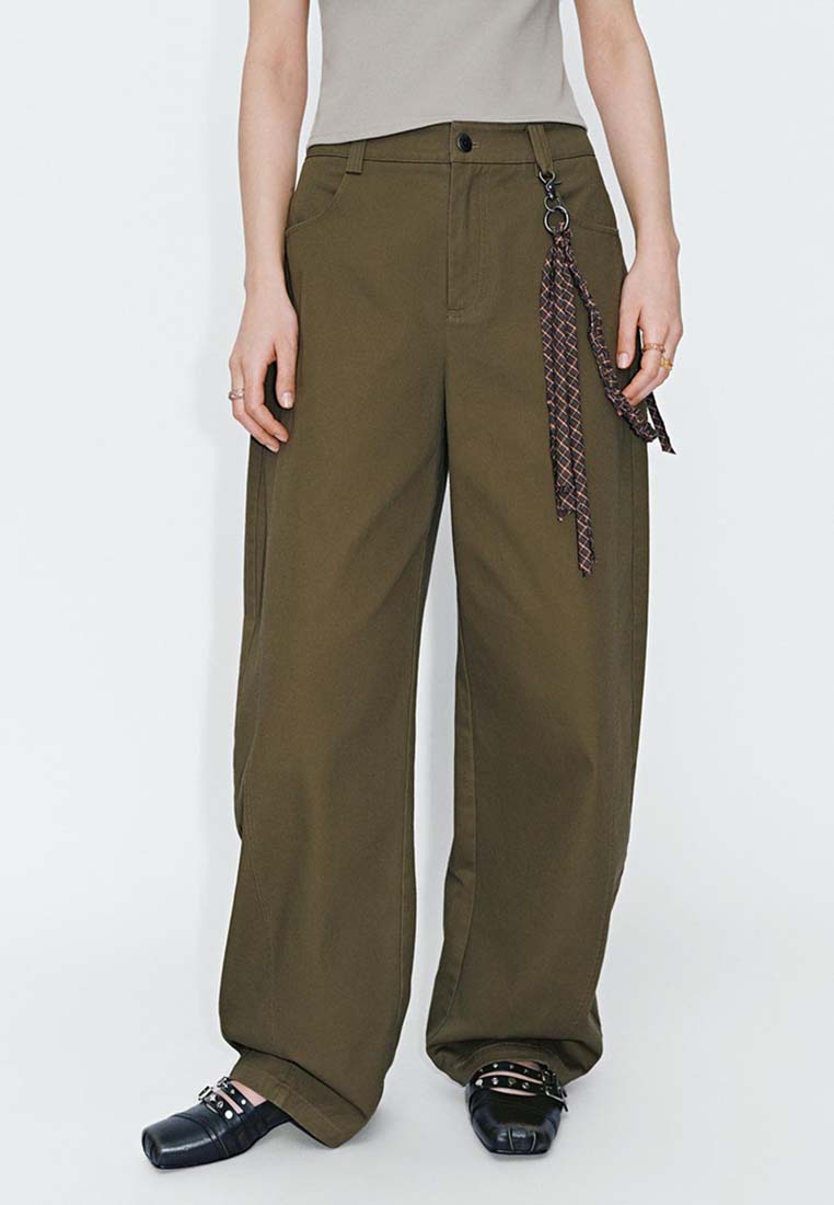 Urban Revivo Belt Loop Detachable Chain Wide Leg Cotton Trousers