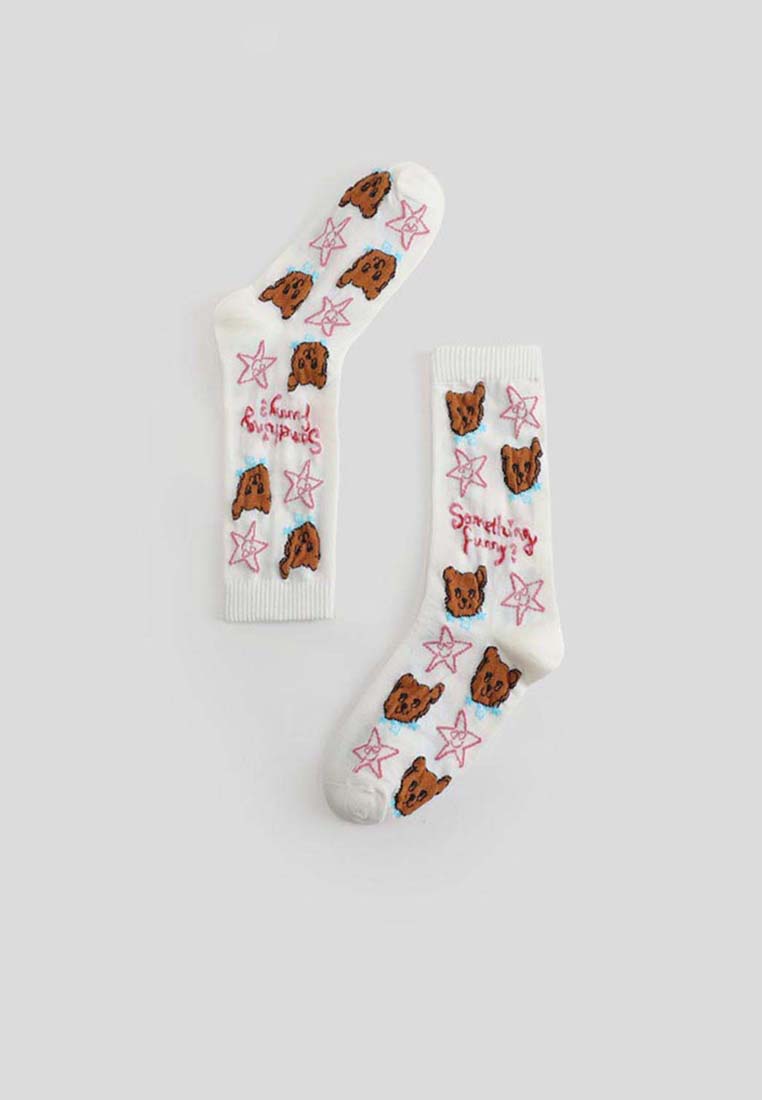 Urban Revivo Cute Bear Star Intarsia Knit Cotton Blend Socks