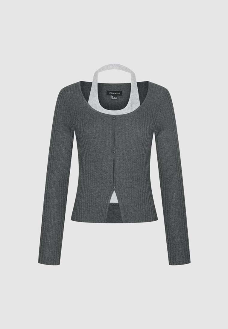 Urban Revivo 2-In-1 Scoop Neck Knit Wool Blend Long Sleeve Top