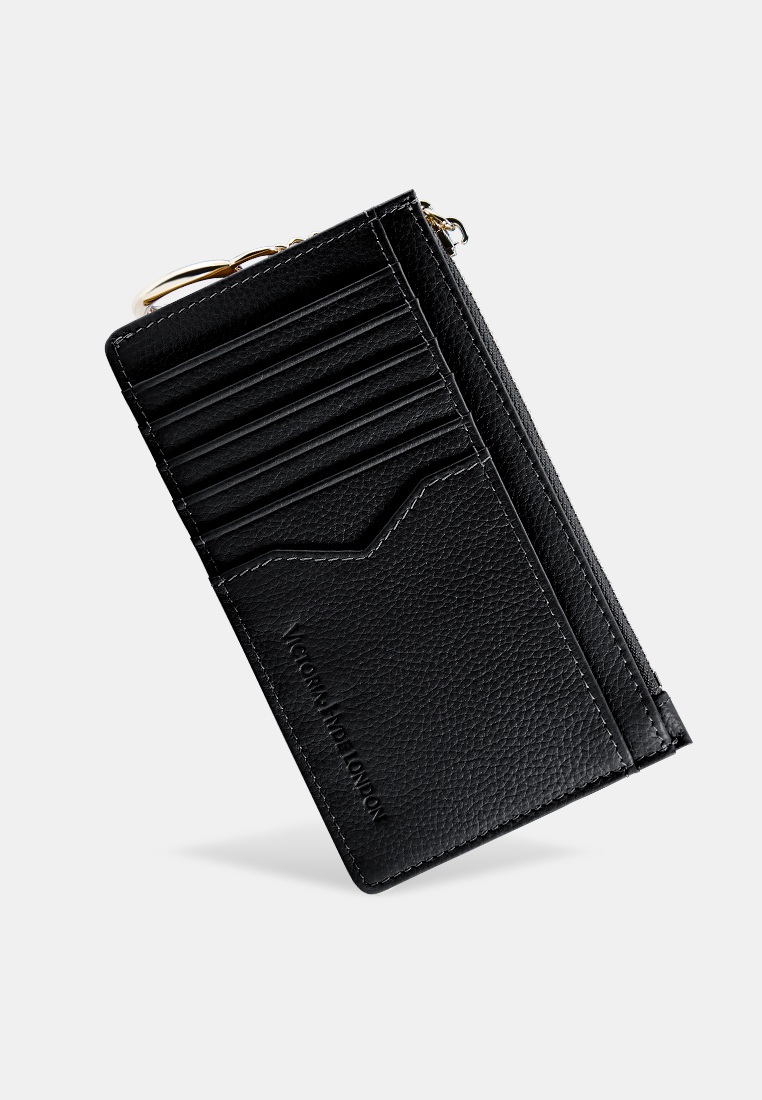 Victoria Hyde London Amilie Genuine Leather Small Card Holder with Zip Coin Pocket and Ring - Holds 