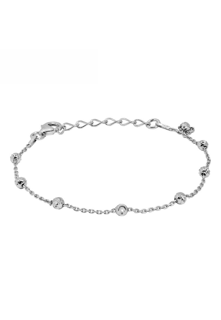 Wah Chan S925 Italian Silver Bracelet - Cable Beads 3mm Moon Cut