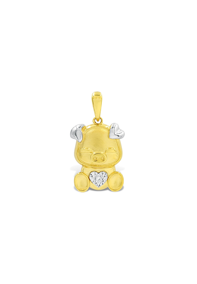 Wah Chan Diamondtalk 9k White & Yellow Gold Good Luck Piggy Diamond Pendant