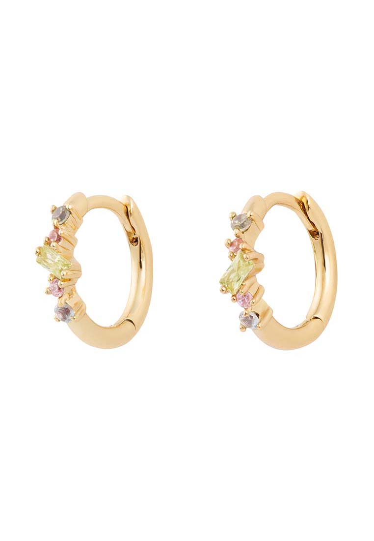 Wanderlust + Co Aurora Rainbow & Gold 9mm Huggie Earrings