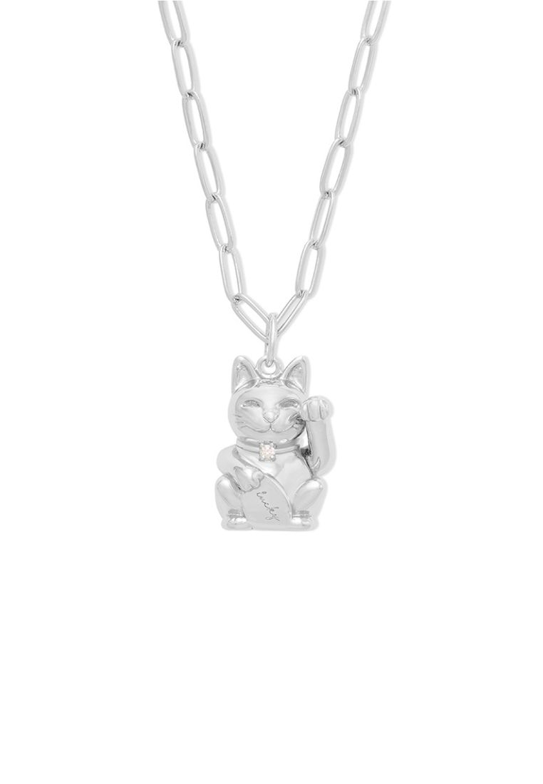 Wanderlust + Co Lucky Cat Silver Necklace