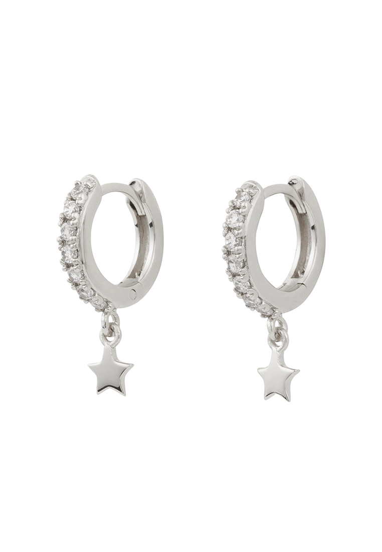 Wanderlust + Co Falling Star Pave Silver 7mm Baby Huggie Earrings