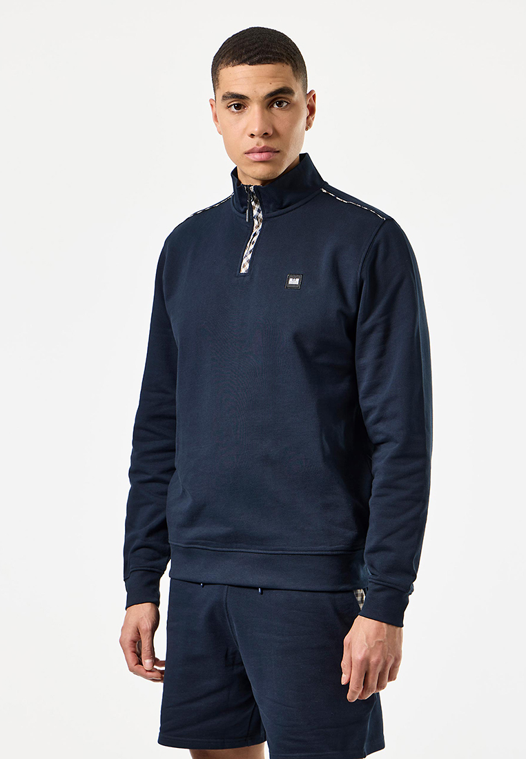 Weekend Offender MENS NAVY/MID HOUSE CHECK MATISA 1/4 ZIP WITH MID CHECK PIPING